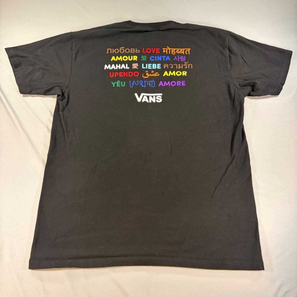 Vans Men Shirt LARGE Black Graphic Print Pride Is VANS Logo Rainbow